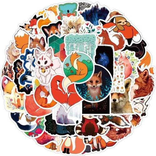 50PCS Cute Animal Fox Stickers Classic DIY Skateboard Fridge Guitar Travel Snowboard Luggage For Kid Toys Graffiti Sticker F4