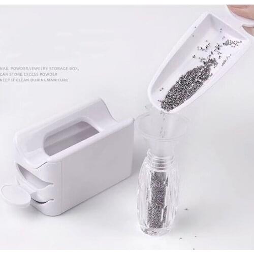 White ABS Double Layer French Powder Box Recycled Nail Powder Storage Box Portable Infiltration Powder Container Nail Tool