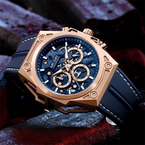 MEGIR Big Dial Sport Watch Men Chronograph Quartz Military Mens Watches Top Brand Luxury Gold Clock Hip Hop Reloj Relogio