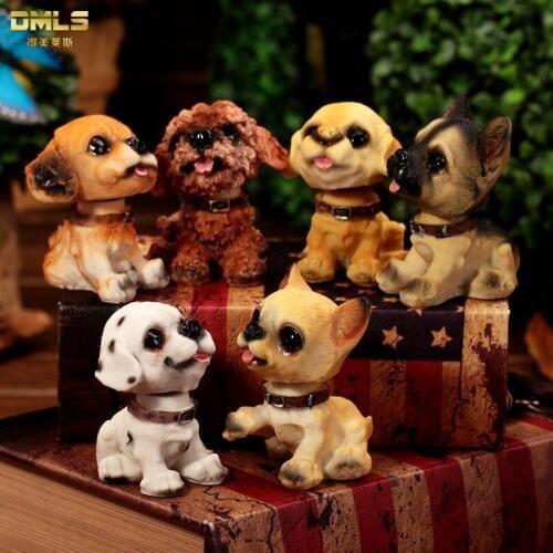 DMLS Vehicle-mounted Shaking Head Dog Lively Car Figurines Smiling Face Resin Pup Dog Birthday Gift 1 Piece Free Shipping