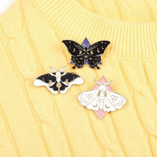 Custom Butterfly Moth Enamel Pins Moon starry sky reverie Brooch Bag Clothes Lapel Pin Gothic Badge Jewelry Gift for Kids Friend