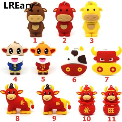 USB Flash Drives 128GB Cartoon Cow Pendrive 4GB 8GB 16GB 32GB 64GB Animal Cattle Bull Memory Stick Mini Pen Drive U Disk Cle