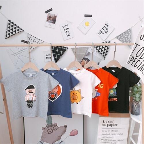 2 3 4 5 6 Years Unisex T-shirts Casual Cartoon Print Short Sleeves Shirt For Girls Boys Tops Kids Clothing Summer Toddler Baby T