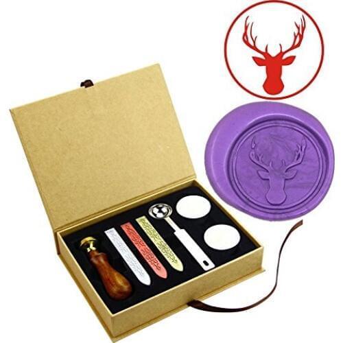 Deer Head Vitnate Style Bras Wax Seal Stamps Kit Wedding Party Invitation Envelope Card Stamps Wooden Handle