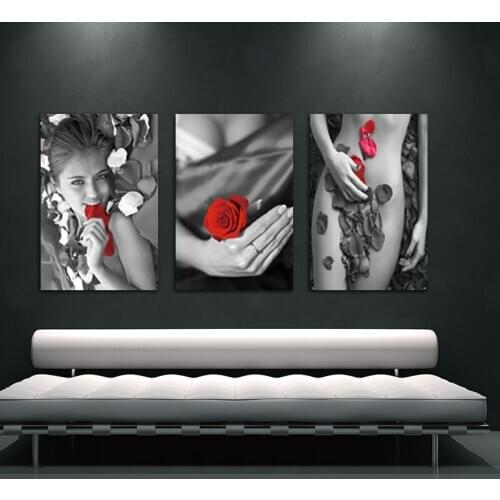 Sexy women red rose diamond painting square round diamond 3d Picture diamond mosaic full embroidery 3 panel