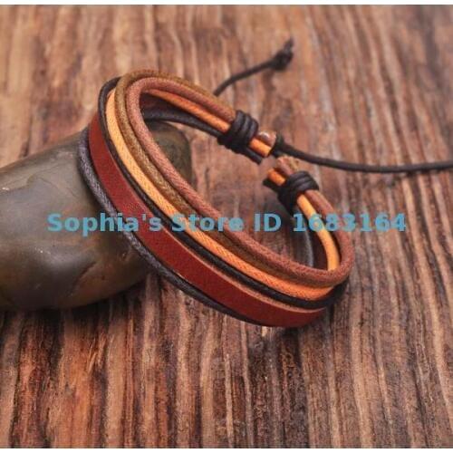 Cool Parallel Yellow&Brown LeatherHemp Friendship Bracelet Bangle Wristband Mens