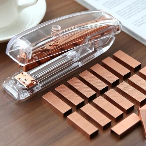 Rose Gold Stapler Metal Acrylic Transparent Paper Staplers Use 24/6 26/6 Staples Office Binding Supplies