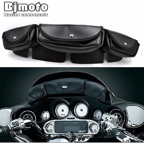 BJMOTO Motorcycle 3-Pocket Fairing Windshield Bag For Harley FLHX Electra Street Glide Touring Bike 1996-2013 Black BAG-005-BK