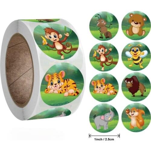 500pcs zoo Animals cartoon Stickers for kids classic toys sticker school teacher reward sticker 8 designs pattern tiger