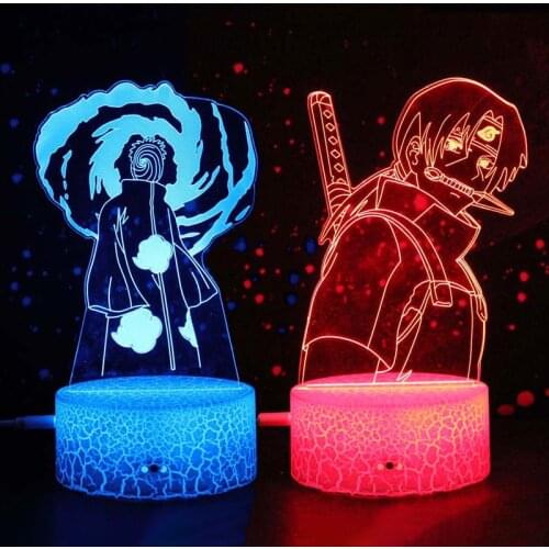 7 Colors Naruto LED Night Light Toys Anime Akatsuki Uchiha Itachi Sasuke Colorful 3d Mini Table Lamp Toys for Children Xmas Gift