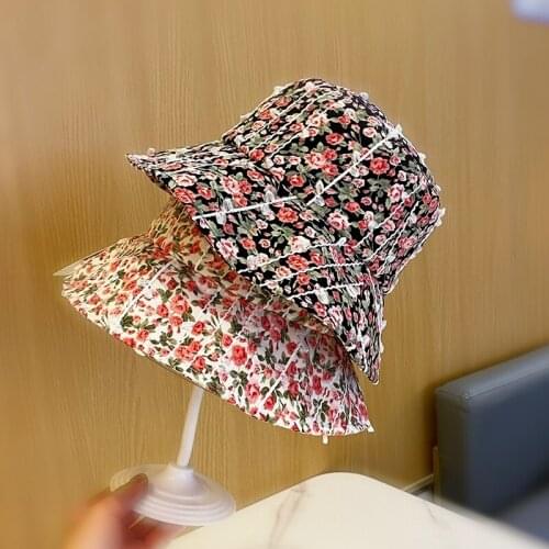 2021 New Fisherman Hat Japanese and Korean Style Ins Flower Small Fresh Pot Hats Foldable Thin Spring Ladies Sun Cap
