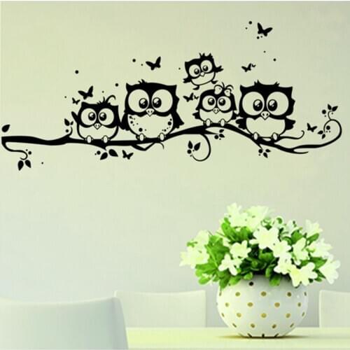 Cartoon Animal Wallpaper For Living Room Bedroom Five Owls Black And White Wall Sticker Baby Nursery Decoration Self Adhesive