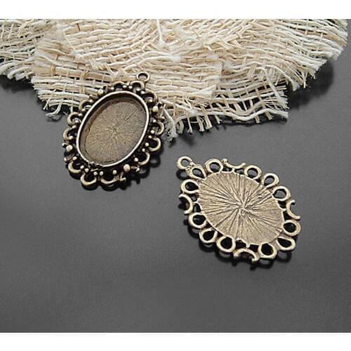 C654)20 pieces Inside 18x13mm Antique Bronze Zinc Alloy Oval Base Bezels Cabochon Beads Settings Cameo Settings Pendants