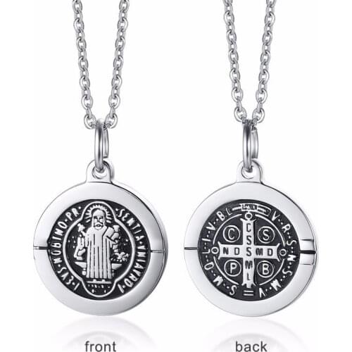 Vnox St Benedict Exorcism Pendant Necklace for Women Men Stainless Steel Catholic Roman Cross Demon Protection Ghost Hunter