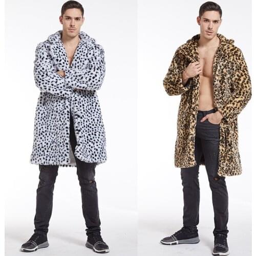 Imitation fur coat autumn and winter mens clothing new imitation fur jacquard leopard print large lapel long coat
