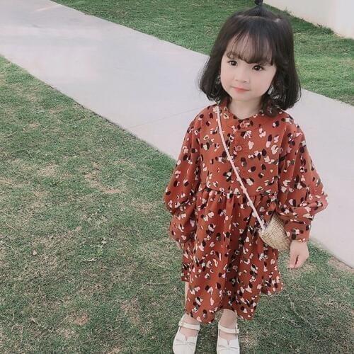 Girls Summer Autumn Floral Dress 3T-8T Kids Loose Long Sleeves Dress Childrens Garments Cute Spring Casual Dress Clothes SA2164