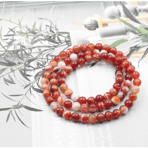 Charms Beaded Bracelet Natural Red Veins Agates Stone Round Beads 3 Layer Bracelets Retro Pray Buddhism Bangle Jewelry 21" A981