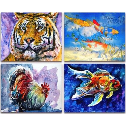 5D Full Square Diamond painting embroidery Cross stitch Animals Tiger fish chicken 3D DIY Round Drill Drawing mosaic 290