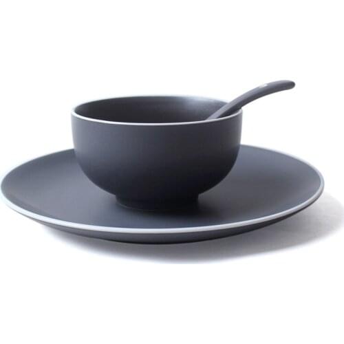 Nordic Simple Dinner Plates Dark Grey Elegant Ceramic Plate Matte Color Household Tableware White Edge Dishes