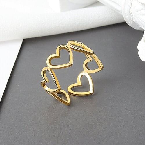 Adjustable Gold Colour Hollowed-out Heart Shape Open Ring Design Cute Fashion Love Jewelry For Wome Girl Gifts hot