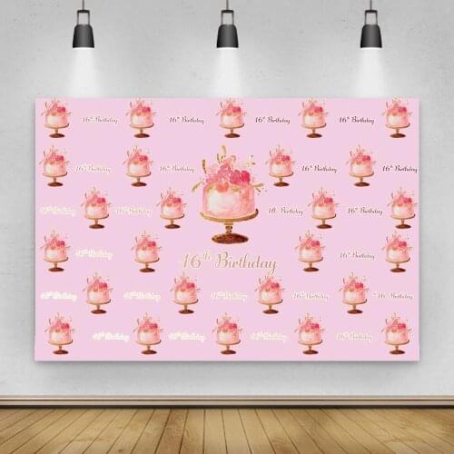 Rose Pink Sweet 16th Birthday Party Backdrop Silver Glitter Bokeh Background Cake Table Photo Booth Banner Props