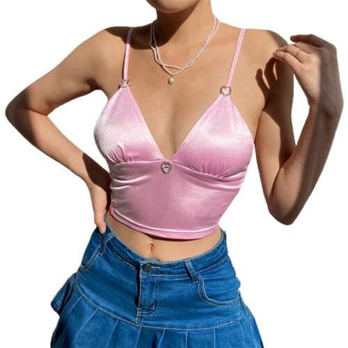 Sexy Satin Crop Top Women Camisole Tops Vest Solid Color Exposed V-neck Tank Top Tight Backless Tube Top Streetwear Women Tops