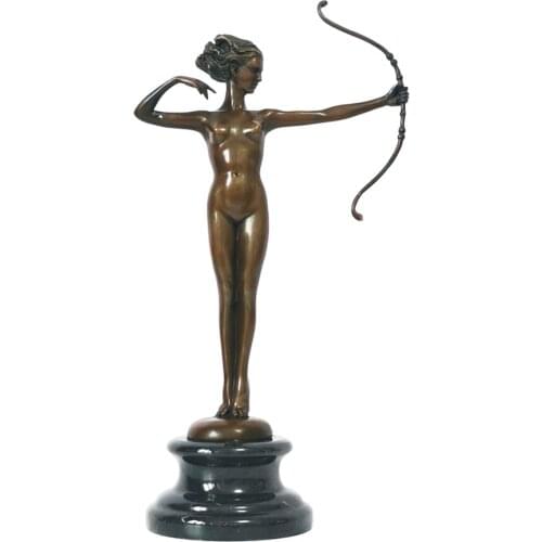 Nude Girl Holding Bow Sculpture Girl Figurine Bronze Sexy European Female Statue Naked Vintage Artwork for Decoration