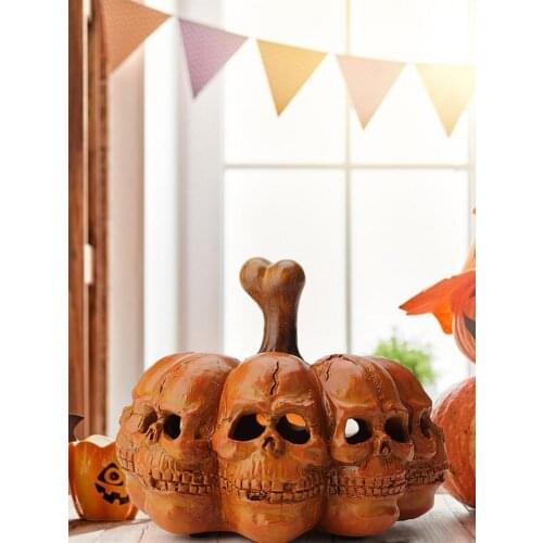 Pumpkin Skull Lantern LED Night Light Halloween 8-sided Skeleton Head Desktop Kitchen Decoration For Indoor Or Outdoor Decoratio