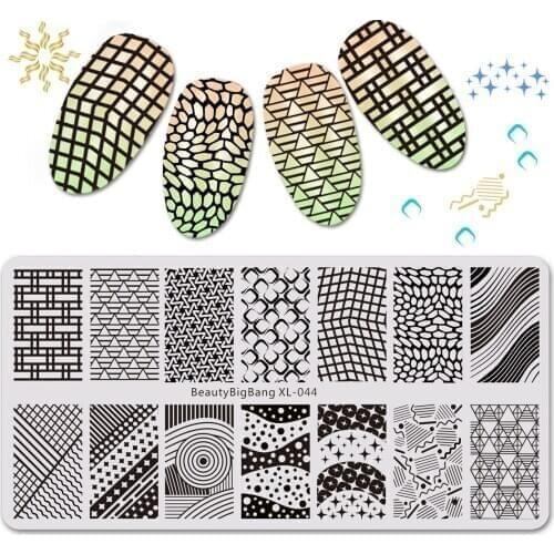 BEAUTYBIGBANG Stamping Template Geometry Rectangle Template Manicure Nail Art Stamp Star Leaves Geometric Lines Image Plate