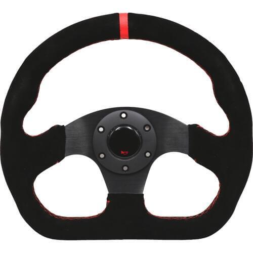 Universal 13inch Auto Racing Flat Red Suede Leather Drift Sport Steering Wheel