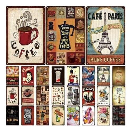 Vintage Beer Coffee Bbq Sign Metal Plates Tin Poster Pub Cafe Bar Man Cave Home Wall Decoration Retro Iron Painting 20x30cm