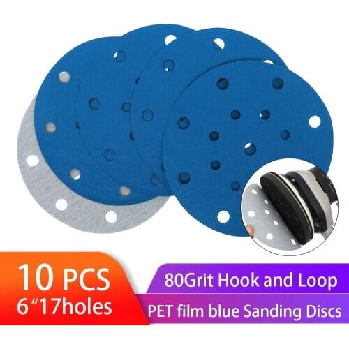 Wet Dry Film-Backed Sanding Discs Blue sandpeper 6 Inch 17 Holes Hook and Loop Dustless for Woodworking or Automotive
