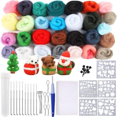 LMDZ 30 Colors Wool Roving Needle Felting Fibre with Foam Pads Plastic Handles Poke Needle and Other Accessories for DIY Craft