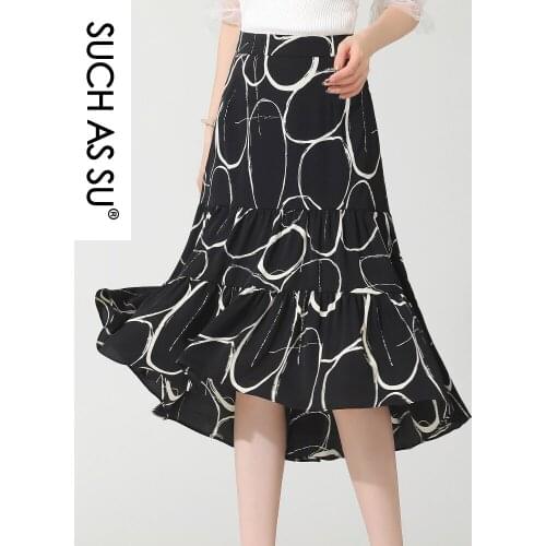 WomenS Summer Skirts 2021 White Orange Chiffon Mid Long Mermaid Elastic High Waist S-3XL Plus Size Slim Ruffle Skirt Female