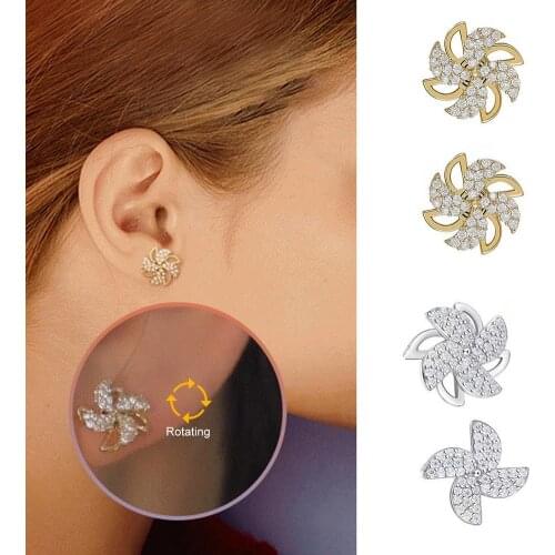 Rotatable Windmill Earrings Temperament Female Korean Earrings Zircon Stud Earrings New 2021 Women Fashion Creativity Earrings