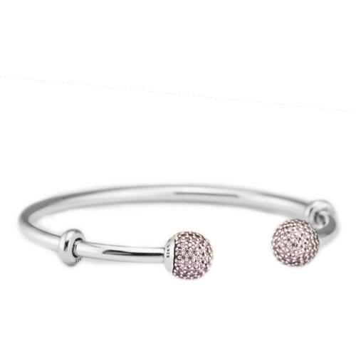 Bracelet Sterling-Silver-Jewelry PINK Sparkling Open BangleS& Bracelets for Women Jewelry Pulseira Masculina Feminina Silver 925