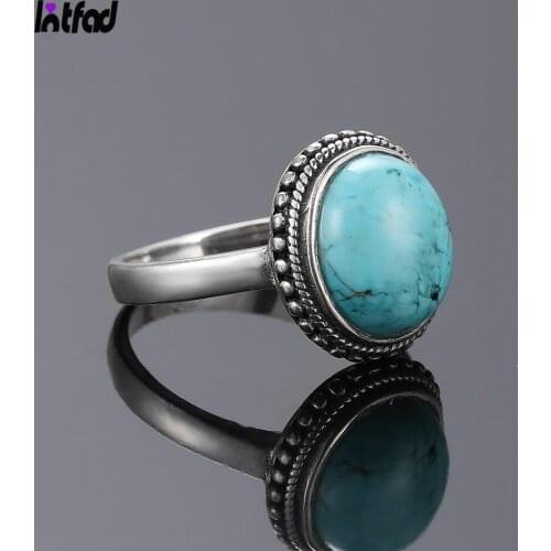 Oval Turquoise Vintage Rings for Women 925 Sterling Silver Elegant Simple Fine Jewelry Anniversary Party Birthday Gift