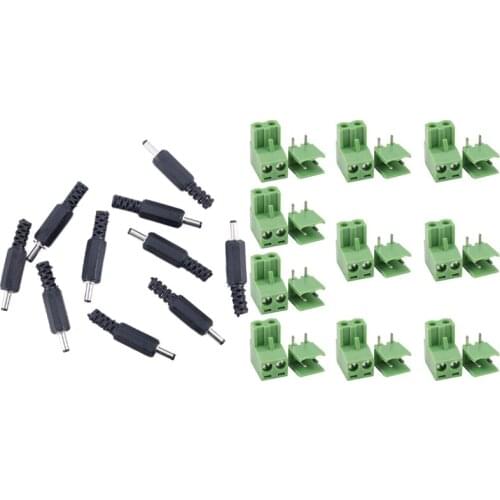 10 Pcs 5.08mm Pitch 2Pin Plug-in Screw PCB Terminal Block with DC In-Line Plug Connector Male Plug 1.3mm 3.5mm 10Pcs