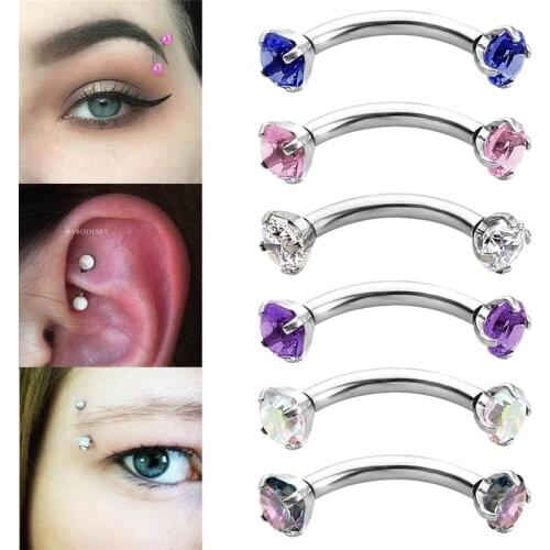 16G Eyebrow Piercing CZ Labret Lip Jewelry Staineless Steel Curved Barbell Women Rook Lip Cartilage Earrings Piercing