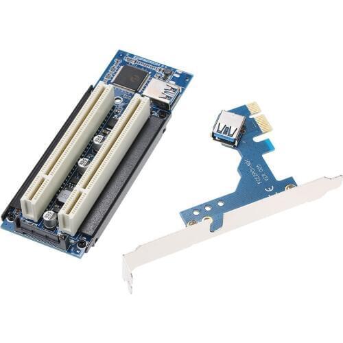 PCI-E PCI Express X1 to Dual PCI Slots Riser Expansion Adapter Card With USB 3.0 Cable For Desktop Computer