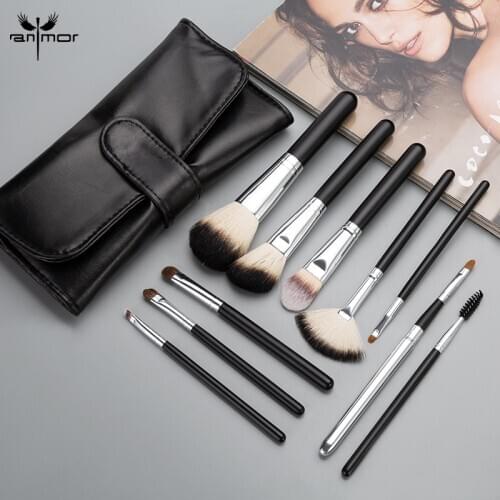Anmor Goat Hair Makeup Brushes Set With Bag Powder Foundation Highlighting Eyeshadow Blending Eye Brow Lip Make Up Tool Brush