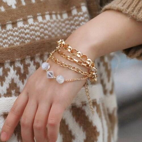 Fashion Charm Bead Bracelets for Women Gold Retro Sequins Double Circle Simple Adjustable Chain Bracelet Female Bohemia Jewelry