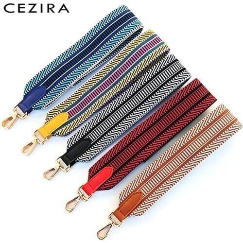 CEZIRA Fashion Wide Belts For Women Handbag Colorful Stripe Shoulder Handle PU Nylon Patchwork Adjustable Long Strap Accessories