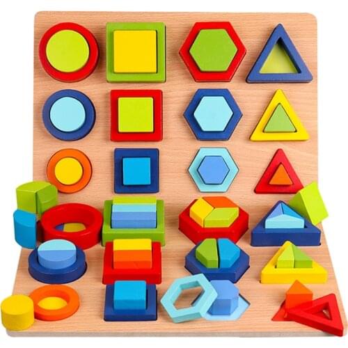Wooden Geometric Shape Cognition Board Montessori 3D Matching Puzzle Sorting Math Toy Preschool Learning Educational Game Toys