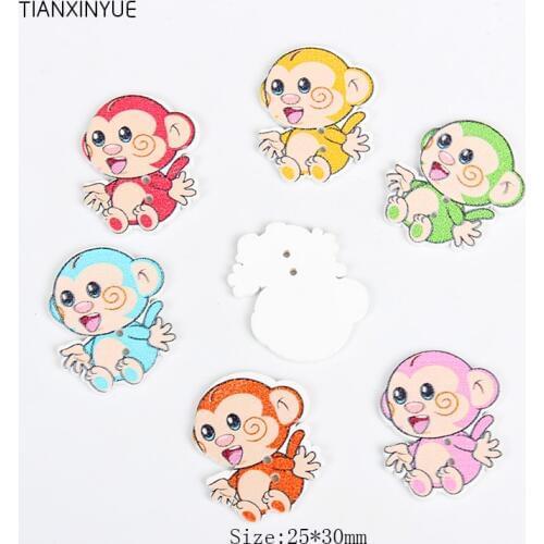 TIANXINYUE 25x30mm Monkey Buttons Sewing Scrapbooking Random color Two Holes Wood Buttons,DIY Clothing Accessories