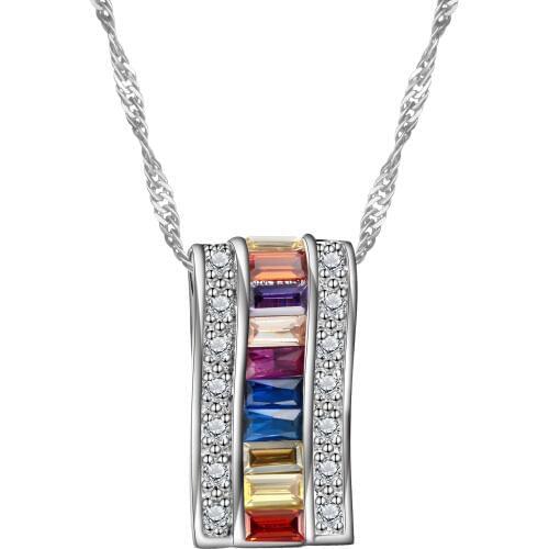 Hainon Colar Geometric Necklaces & Pendants White Gold Color Women Necklace with Colorful CZ Stones Charming New Jewellery