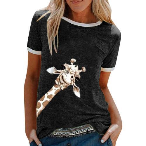 Harajuku T Shirt Women Tops Plus Size Women Tie-Dye Summer Cartoon giraffe Printed Short Sleeve Tunic Tops Ropa Mujer футболка