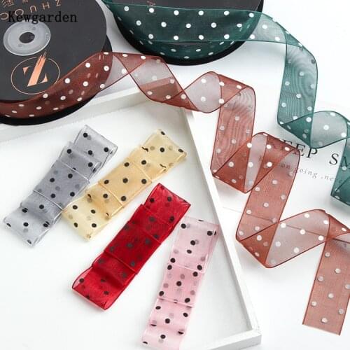 Kewgarden DIY Hair Bowknot Accessories Packing Riband Dot Transparent Voile Ribbon 1" 25mm Handmade Tape Wholesale 50 Yards