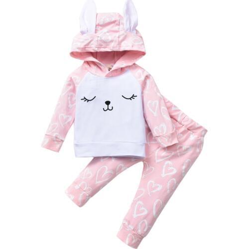Newborn Baby Girl Clothes Sets Rabbit Print Hoodies Tops Coat Long Pants Trousers Easter Bunny Outfit