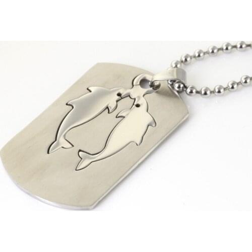 Sweet dolphins jewelry Simple Stainless Steel Dog tag Pendant Necklace free chain ,free ship